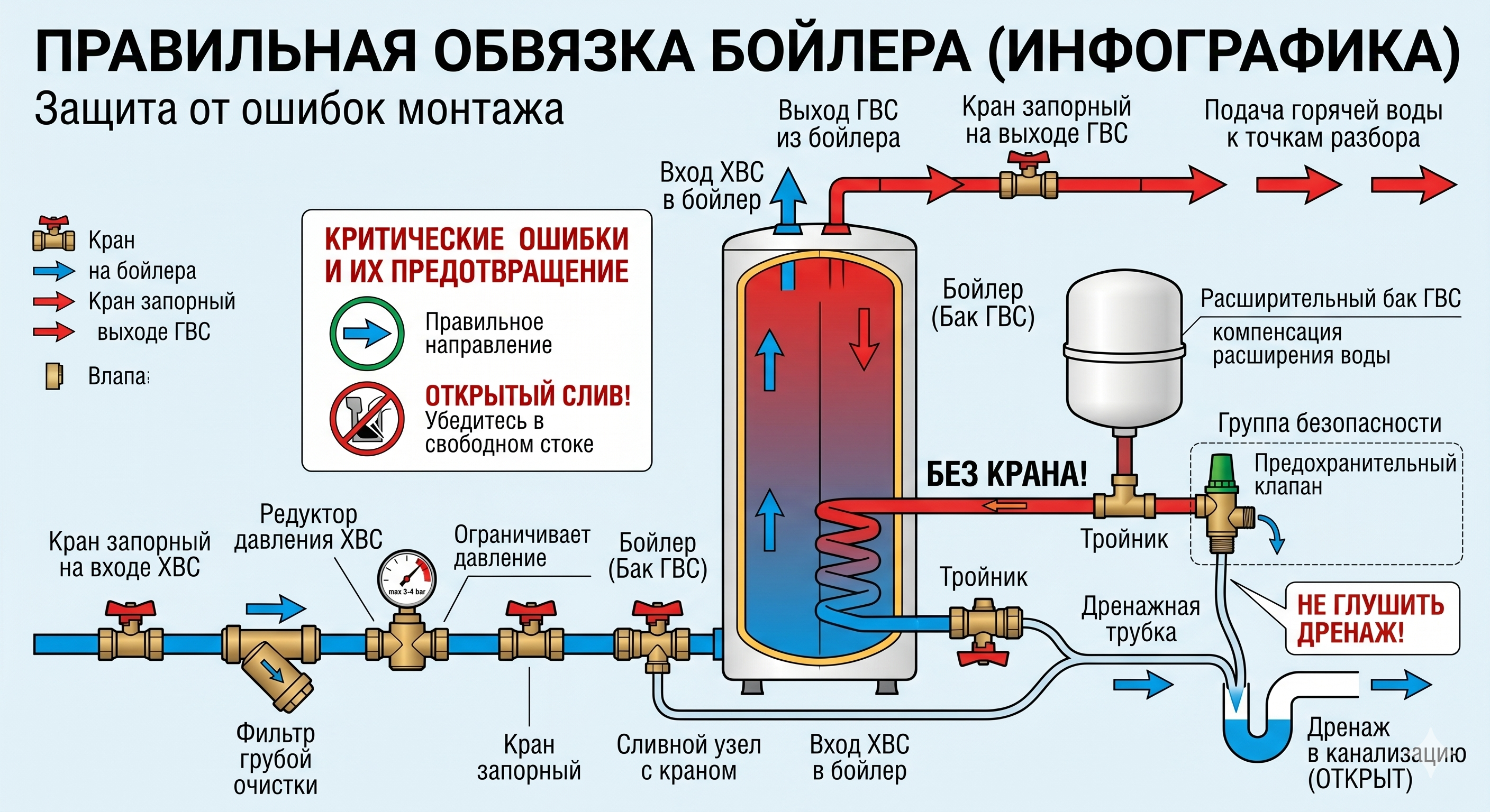 Инфографика правильной обвязки бойлера
